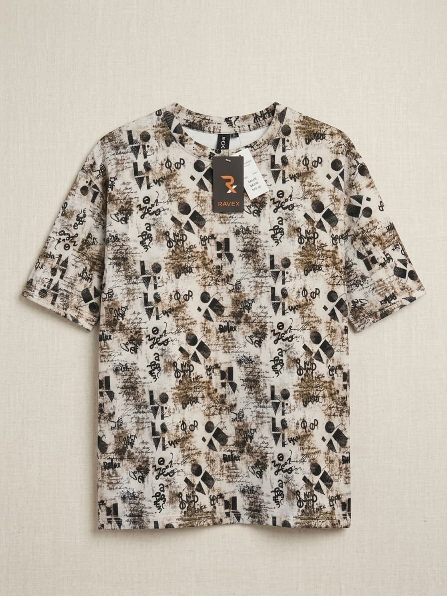 Scuba Drop Shoulder — Ivory Print flat
