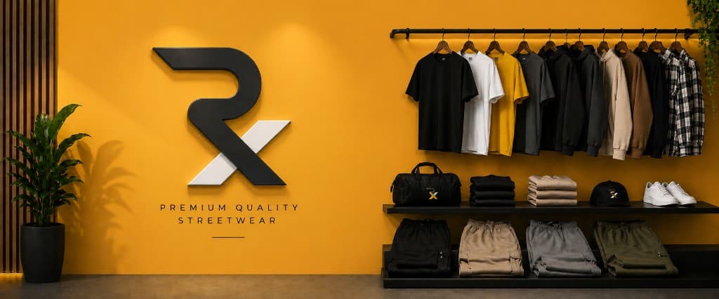RAVEX clothing lineup display wall
